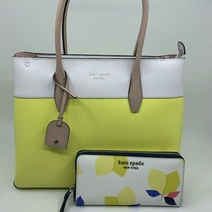 2 Pc KSNY EVA Satchel CAMERON Lemon Zest Lg Wallet